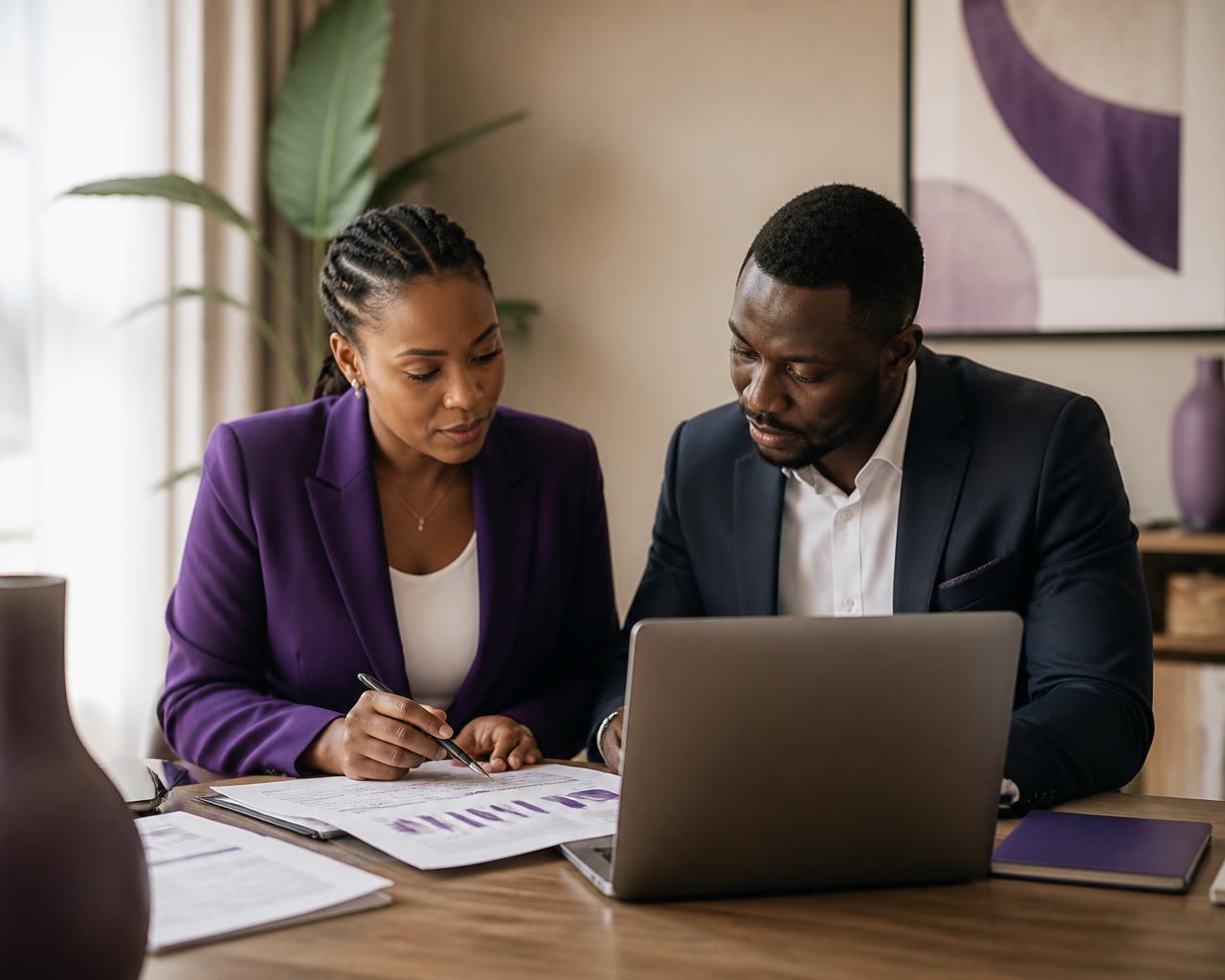 Business owners reviewing their financial records